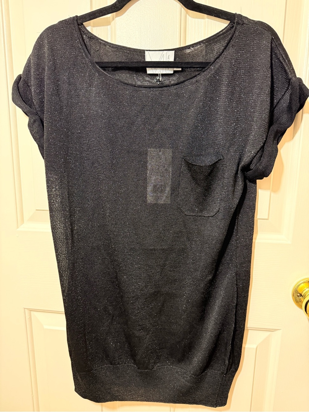 Michael Stars Black Metallic Knit Pocket Tee